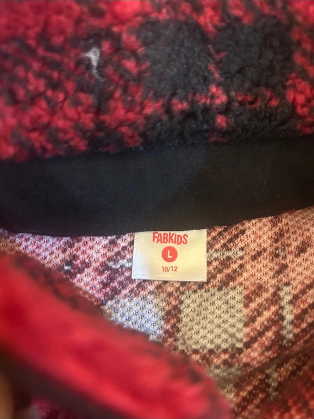 fabkids Red & Black Plaid Sherpa Button-Down Shirt